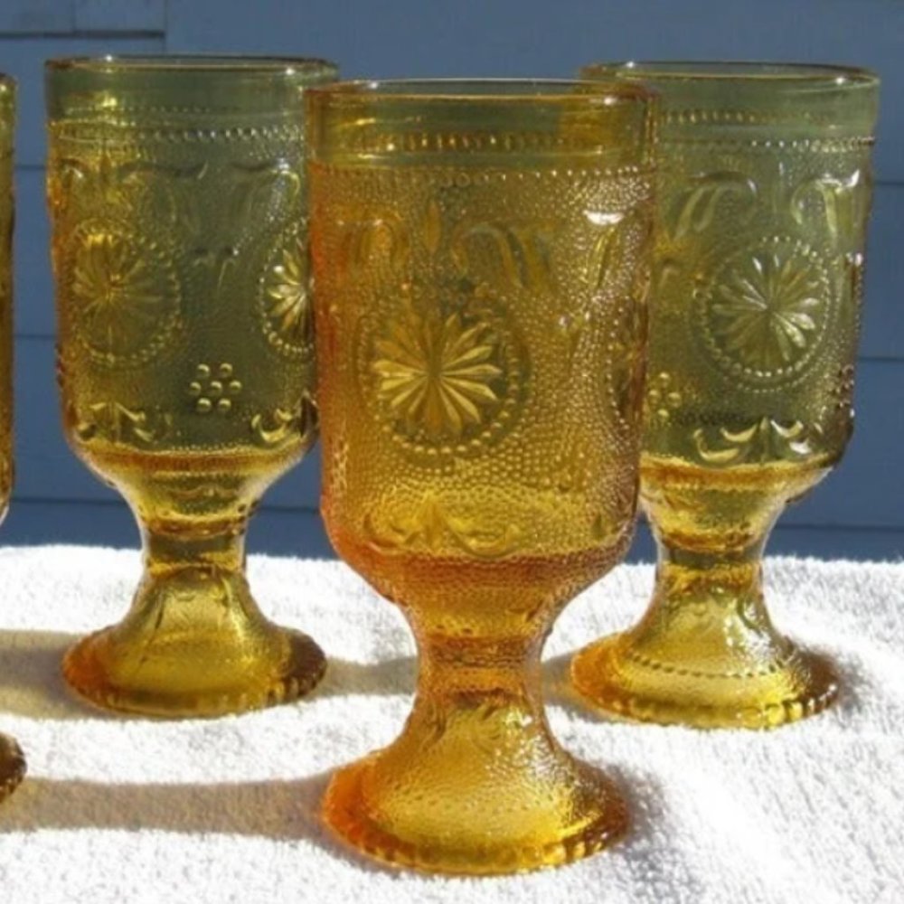 6 Amber glass goblets Broadeay Glass Co. American Concord